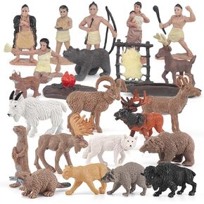 Indian Hunting Figures Set 24PCS Elk, North American Bison, Moose，Deer Hide, Warriors, Chief Party Favors Toys for Boys Girls Kids