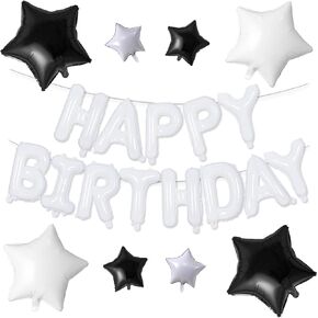 Happy Birthday Balloons Banner, Cream Happy Birthday Foil Balloons 16 Inch Mylar Foil Letter Balloons with 8 Pcs Cream Caramel Brown Star Balloons for Women Men Boys Girls Birthday Party Decorations