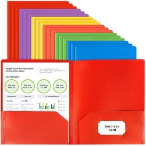 HABGP 6 Plastic Folders with Pockets, Multi Colors Pocket Folders with Business Card Holder, Heavy Duty 6 File Folders for Documents Office Organizer Folder Letter Size School Supplies
