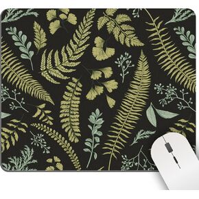 Mouse Pad Green Leaves, Vintage Floral Square Mousepads Black for Desk Cute Eucalyptus Herb Plant Small Desk Pad Mouse Mat Washable Computer Wireless Mouse Pad Office Desk Decor Accessory