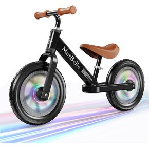 Balance Bike for Age 2 to 5 Years Baby,Colorful Lighting Toddler First Bicycle, 12-Inch Ride on Trainer Toys for Children,Kids Sport Push Walker with Adjustable Seat & Handle,Boys Girls Birthday Gifts