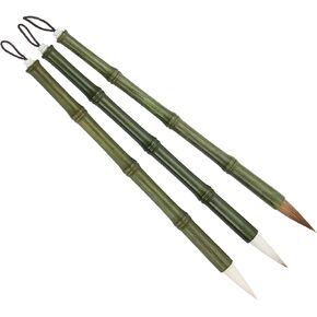 PATIKIL Calligraphy Brush, 3 Pack Watercolor Ink Painting Calligraphy Writing Brush Drawing Art Sumi-e Brush Wood Handle for Beginner 3 Size Kit, Green