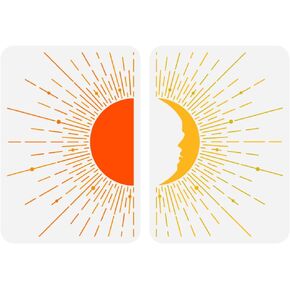 FINGERINSPIRE 2 Pcs Sun Moon Painting Stencil 8.3x11.7inch Reusable Mid Century Sun Moon Drawing Template DIY Art Boho Splicing Sun Moon Decoration Stencil for Painting on Wood Wall Fabric Furniture