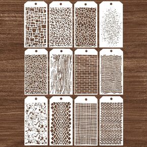 12 Pcs Stencils for Crafts Reusable, Leopard Bricks Paint Stencils, Wall Stencils for Painting Large Pattern, Art Stencils Mixed Media Art Supplies for Painting On Walls Wood Fabric Glass