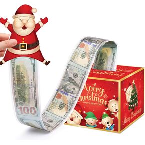 Christmas Money Box for Cash Gift Pull, Surprise Money Holder Cash Gift for Kids Adults, DIY Fun Holiday Cash Box for Women Men Girls Boys Mom Dad Friends, Include 100Pcs Transparent Bags