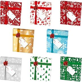 24 Pcs Christmas Gift Card Box Holders with 24 Pcs Paper Gift Tags and Bows Xmas Present Wrap Boxes Set for Teacher Christmas Holiday Party Favor Decor (Tree, Snowflake, Candy Box, Star, Character)