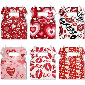 Valentines Day Boxes - Valentines Gift Treat Boxes Small Red Pink Heart Goody Bags Candy Cookie Container Holder for Gift Giving Holiday Party Favor Supplies Exchange Gift Box - 18 Pack