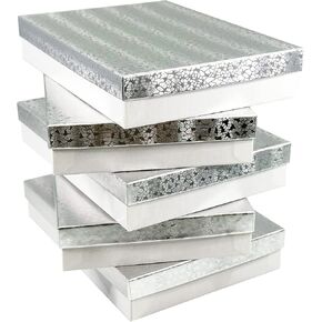cBox CuteBox Company 5pcs (7" x 5" x 1") Silver Top/White Bottom Paper Boxes for Gifts, Presents, Merchandise, Display, Storage, Organization, Jewelry, Trinkets
