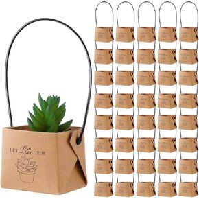 Fulmoon 80 Pcs Let Love Grow Succulents Wraps Wedding Favors Bulk with Plastic Handles Wedding Gifts Wraps Bags Kraft Paper Succulent Gift Box Baskets Party Favors for Baby Shower (Brown)