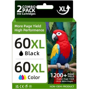 60XL Ink Compatible for HP 60 Ink Cartridge Combo Pack Color and Black High Yield 60 Ink for PhotoSmart C4780 C4680 C4795 C4640 for Deskjet F4480 F4440 F2430 for Envy 110 120 111 114 Printer