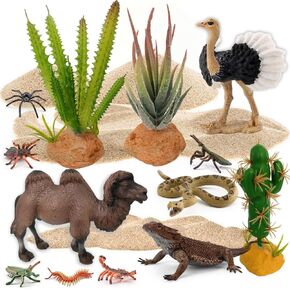 Desert Animals Set, Resin Insects Animals Figures, Model Trees Kit with Cactuses Figurines for Desktop Decoration, Kids School Projects Party Favors Birthday Presents