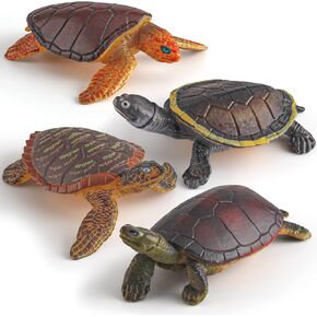 Sea Turtles Figurine 4PCS Small Turtle Figure Soft-shelled Plastic Tortoises Toys for Kids for Party Favor Decoration