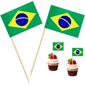 100 Pcs Brazil Flag Brazilian Toothpick Flags, Cocktail Picks Mini Stick Cupcake Toppers Country Picks Party Decoration Celebration Cocktail Food Bar Cake Flags ﻿