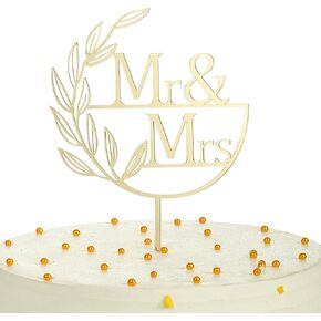 Mr and Mrs Cake Toppers，Cake Toppers for Wedding，Mirrored Gold Acrylic， Bride and Groom Cake Toppers，Wedding, Bridal Shower, Engagement, Anniversary Cake Decorations。