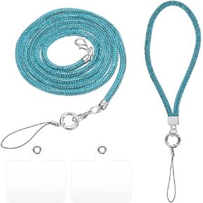 uxcell Phone Crossbody Lanyard, 2 Size Crystal Phone Lanyard Bling Shoulder Strap Phone Bag Handbag Strap Universal Cell Phone Chain for Phone Handbag Wallet (Blue, 27.6" / 9.6")