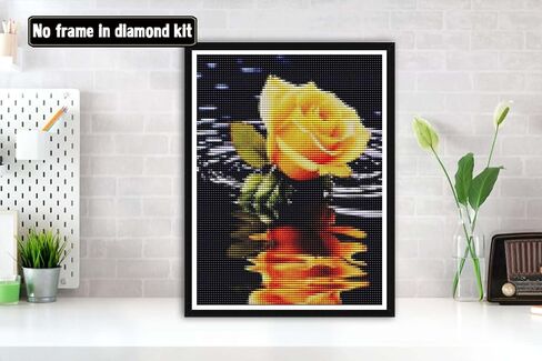 Bimkole 5D Diamond Painting Kits Flower, Full Drill Yellow Rose Water DIY Rhinestone Embroidery Set Paint with Diamonds Art by Number Kits Cross Stitch Home Wall Craft Decoration Painting 12x16in in Saudi Arabia