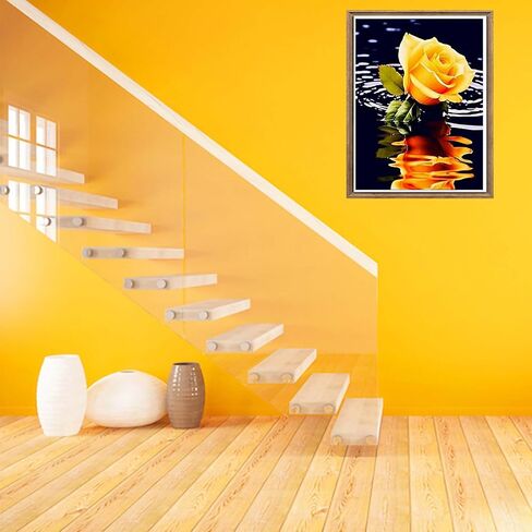 Bimkole 5D Diamond Painting Kits Flower, Full Drill Yellow Rose Water DIY Rhinestone Embroidery Set Paint with Diamonds Art by Number Kits Cross Stitch Home Wall Craft Decoration Painting 12x16in in Saudi Arabia