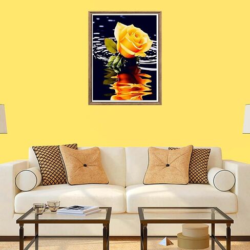 Bimkole 5D Diamond Painting Kits Flower, Full Drill Yellow Rose Water DIY Rhinestone Embroidery Set Paint with Diamonds Art by Number Kits Cross Stitch Home Wall Craft Decoration Painting 12x16in in Saudi Arabia