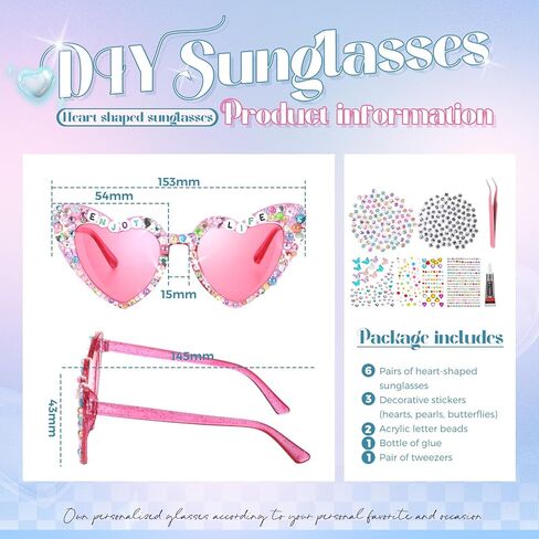 6 Set DIY Singer Sunglasses for Fans Concert Heart Shape Friendship Sunglasses Kit for 1989 Women Singer Party Favors in Kuwait