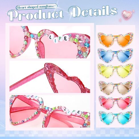 6 Set DIY Singer Sunglasses for Fans Concert Heart Shape Friendship Sunglasses Kit for 1989 Women Singer Party Favors in Kuwait
