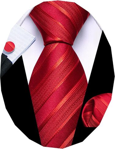 Barry.Wang Stripe Men Ties Set Classic WOVEN Necktie with Handkerchief Cufflinks Formal in Kuwait