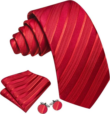 Barry.Wang Stripe Men Ties Set Classic WOVEN Necktie with Handkerchief Cufflinks Formal in Kuwait