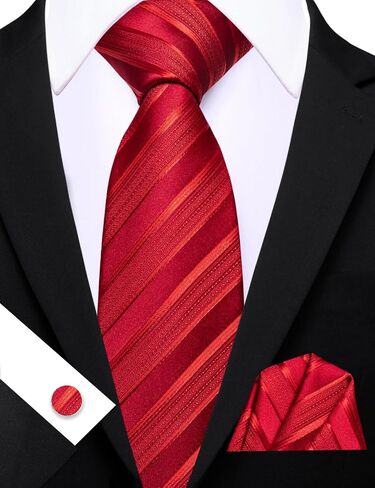 Barry.Wang Stripe Men Ties Set Classic WOVEN Necktie with Handkerchief Cufflinks Formal in Kuwait