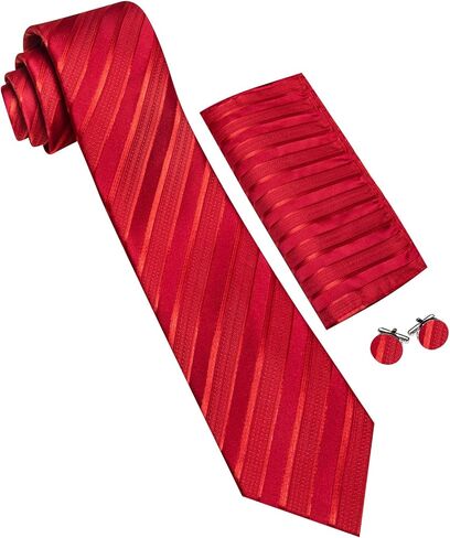 Barry.Wang Stripe Men Ties Set Classic WOVEN Necktie with Handkerchief Cufflinks Formal in Kuwait