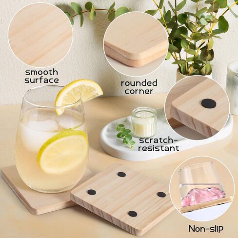60 Pieces Unfinished Wood Coasters, GOH DODD 4 Inch Wooden Blanks with Non-Slip Pads for Laser Engraving Wood Burning Staining Painting Decoupage Housewarming Gifts Wedding Crafts Education in Saudi Arabia