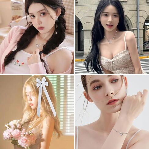 Bow Coquette Jewelry Set 6PCS, Gold Bow Necklace, Pearl Bow Earrings, Pink & White Bows for Hair for Women Coquette Accessories Trendy Gifts Coquette Stuff, Valentines Gift in Saudi Arabia