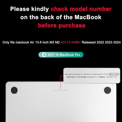 May Chen Compatible with MacBook Air 13.6 inch Case A3113 M3 A2681 M2 Chip 2024 2023 2022 Release, Sturdy Protection Hard Shell Case Cover with Fold Kickstand & Keyboard Cover, Matte Clear Finish in Saudi Arabia
