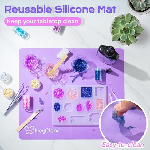 HeyClear 250g UV Resin kit -Crystal Clear, Hard UV Epoxy Resina para Manualidades Fast Curing Glue uv with Silicone Molds, Mat for Beginners Jewelry Making, DIY Crafts Art, Casting Coating in Kuwait