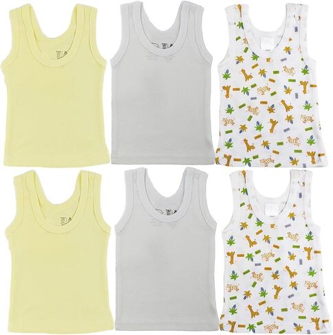 Newborn Baby Sleeveless Pack of 6 Tank Tops 100% Cotton Shirts, Short Sleeve Tees 0-24 Months Boys, Girls, Unisex in Saudi Arabia