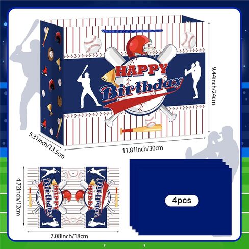 Hooqict Baseball Gift Bag Baseball Birthday Party Gift Wrapping Bag with Tissue Paper and Greeting Card for Boys Men Sport Birthday Party Supplies Goodie Treat Baseball Birthday Gift Bag in Saudi Arabia
