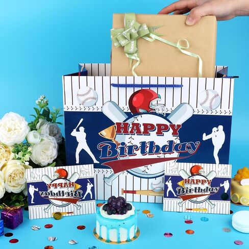 Hooqict Baseball Gift Bag Baseball Birthday Party Gift Wrapping Bag with Tissue Paper and Greeting Card for Boys Men Sport Birthday Party Supplies Goodie Treat Baseball Birthday Gift Bag in Saudi Arabia