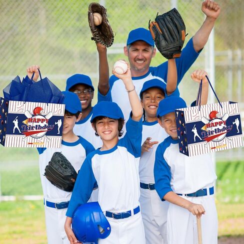 Hooqict Baseball Gift Bag Baseball Birthday Party Gift Wrapping Bag with Tissue Paper and Greeting Card for Boys Men Sport Birthday Party Supplies Goodie Treat Baseball Birthday Gift Bag in Saudi Arabia