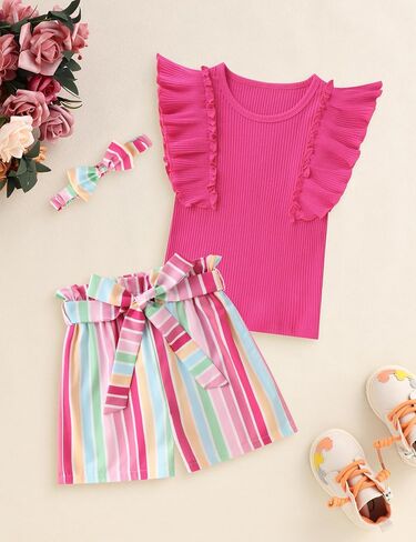Crazyme Toddler Girl Clothes Short Sleeve T-Shirt Top Pirnted Shorts Baby Girls Outfits 18 Month-5T Girl Clothes in Kuwait