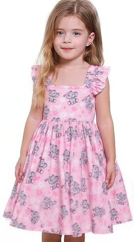 Popshion Girls Dresses Flutter Sleeve Swing Sundress Toddler Summer Clothes Kid Birthday Party Sleeveless Dress 1-8 Years Old in Saudi Arabia