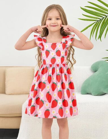 Popshion Girls Dresses Flutter Sleeve Swing Sundress Toddler Summer Clothes Kid Birthday Party Sleeveless Dress 1-8 Years Old in Kuwait