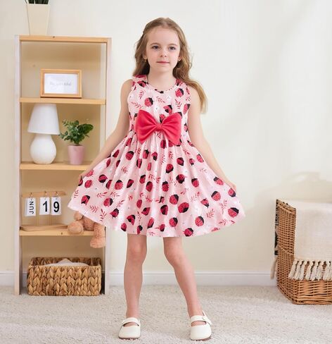 RETSUGO Little Girl A-Line Dresses Bowknot Dress for Baby Girls Casual Toddler Girl Dresses for Party Girl Dress 1-8 Years in Kuwait