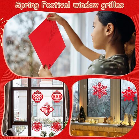 60pcs صينية ديكورات ديكورات صينية جديدة ملصقات النافذة الصينية التقليدية المقطوعة بالورق الصيني الجديد ملصقات ملصقات الربيع مهرجان ربيع مجموعة صناديق النافذة in Kuwait
