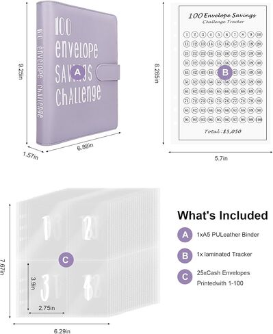 100 Envelopes Money Saving Challenge, Budget Binder with Cash Envelopes, Easy and Happy Way to Save $5,050, 100 Day Savings Challenge Binder for Home, Office, Etc (Pink) in Saudi Arabia