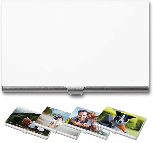 Customized Aluminum Business Card Case, Upload Picture Logo Text Name, Custom Portable Business Card Holder for Father Day Business Men Gifts, PureWhite, 2.2"x3.7" in Kuwait