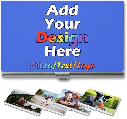 Customized Aluminum Business Card Case, Upload Picture Logo Text Name, Custom Portable Business Card Holder for Father Day Business Men Gifts, PureWhite, 2.2"x3.7" in Kuwait
