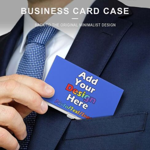 Customized Aluminum Business Card Case, Upload Picture Logo Text Name, Custom Portable Business Card Holder for Father Day Business Men Gifts, PureWhite, 2.2"x3.7" in Kuwait