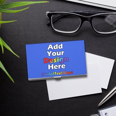 Customized Aluminum Business Card Case, Upload Picture Logo Text Name, Custom Portable Business Card Holder for Father Day Business Men Gifts, PureWhite, 2.2"x3.7" in Kuwait