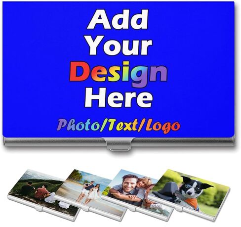 Customized Aluminum Business Card Case, Upload Picture Logo Text Name, Custom Portable Business Card Holder for Father Day Business Men Gifts, PureWhite, 2.2"x3.7" in Kuwait