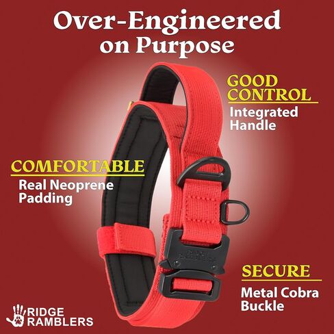 Advanced Tactical Dog Collar with Handle - Heavy Duty Dog Collar Made with Lightweight Metal Hardware and Soft Neoprene Padding - Military Dog Collar for Medium Large and X-Large Dogs in Saudi Arabia