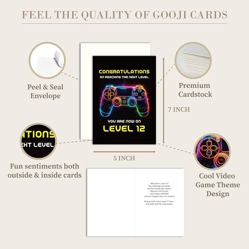 Gooji 5x7 Gamer Birthday Card for Boys – Cool Video Game Birthday Card for Son, Grandson, Brother, Nephew, Kids Ages 9, 10, 11, 12 – Fun Gift for Gamers (12Y) in Saudi Arabia