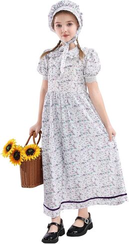 Cr Rolecos Colonial Prairie Costume Girls Ponoral Pioneer Dress for Girls Shorts Sleeves Pilgrim Light Purple in Kuwait